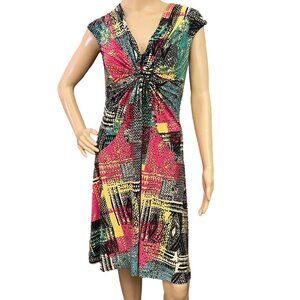 Nine West Womens Dress Size 8 Multicolor Abstract Print Cap Sleeves